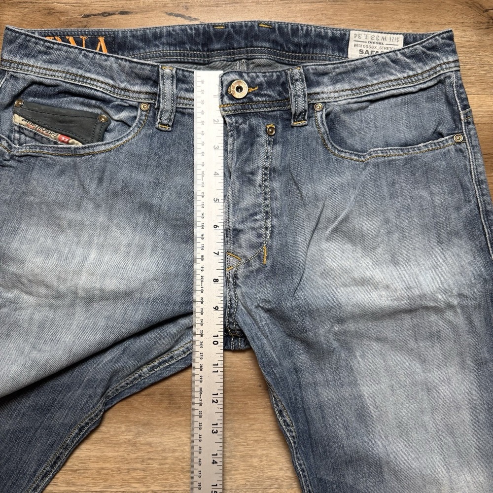 Diesel Jeans Men 33x34 Blue Safado Slim Straight Leg Ripped Rockstar DNA 0066X - Picture 12 of 15